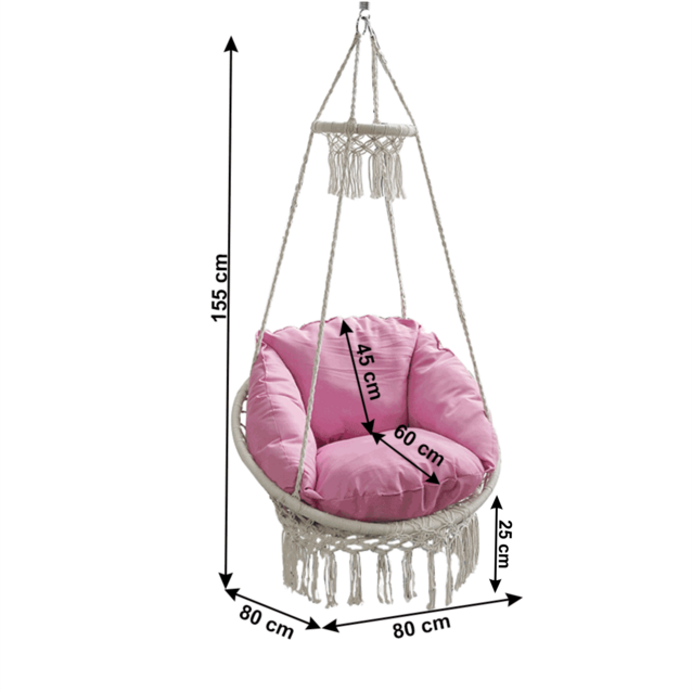 Scaun balansoar suspendat cu ciucuri, alb / roz, DELUS