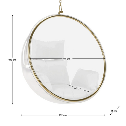 Scaun suspendat, transparent/ auriu/ alb, BUBBLE TIP 1